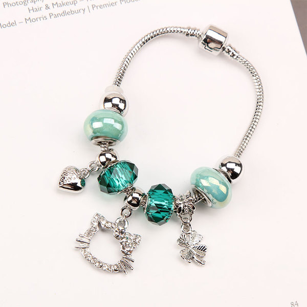 Γυναικείο βραχιόλι με χάντρες σε ροζ και πράσινο χρώμα