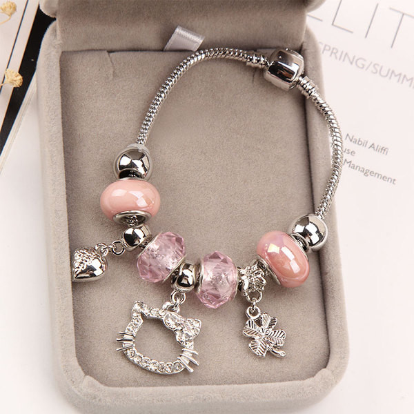 Γυναικείο βραχιόλι με χάντρες σε ροζ και πράσινο χρώμα