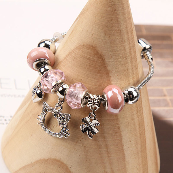 Γυναικείο βραχιόλι με χάντρες σε ροζ και πράσινο χρώμα