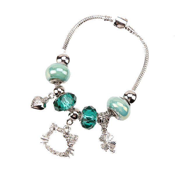 Γυναικείο βραχιόλι με χάντρες σε ροζ και πράσινο χρώμα