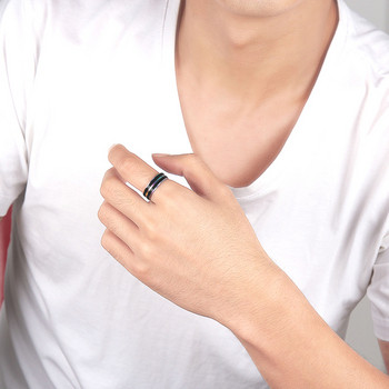 Мъжки модерен пръстен в черен цвят с цветни ленти