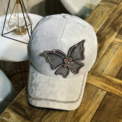 Γυναικείο μοντέρνο καπέλο με 3D διακόσμηση και πέτρες σε μαύρο, λευκό και ροζ χρώμα