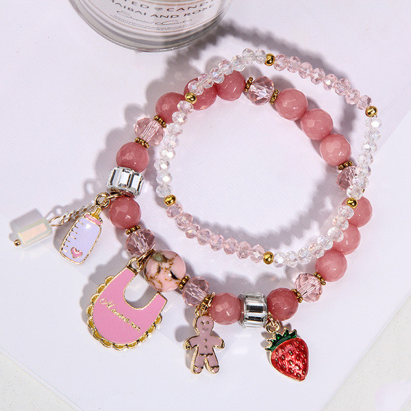 Μοντέρνο γυναικείο βραχιόλι  σε ροζ και μπεζ χρώμα