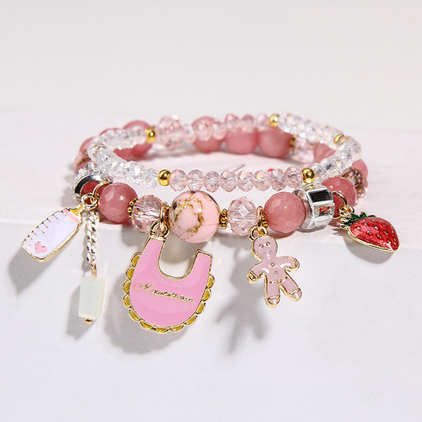 Μοντέρνο γυναικείο βραχιόλι  σε ροζ και μπεζ χρώμα