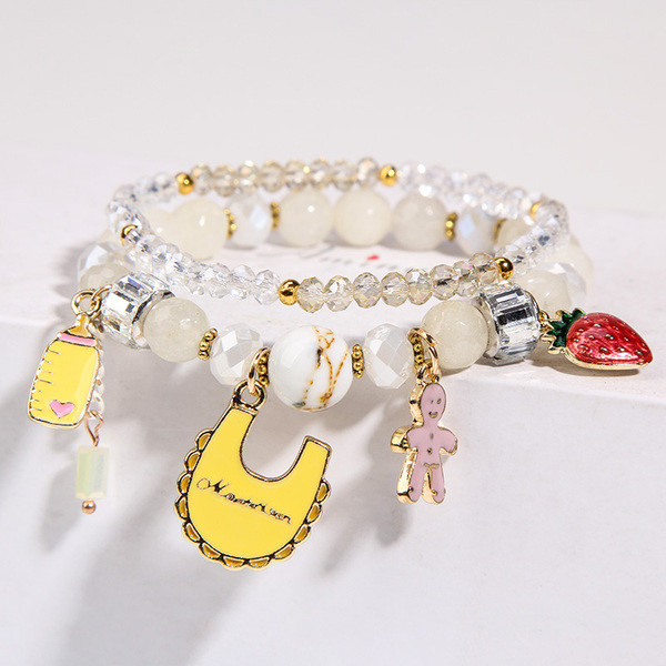 Μοντέρνο γυναικείο βραχιόλι  σε ροζ και μπεζ χρώμα