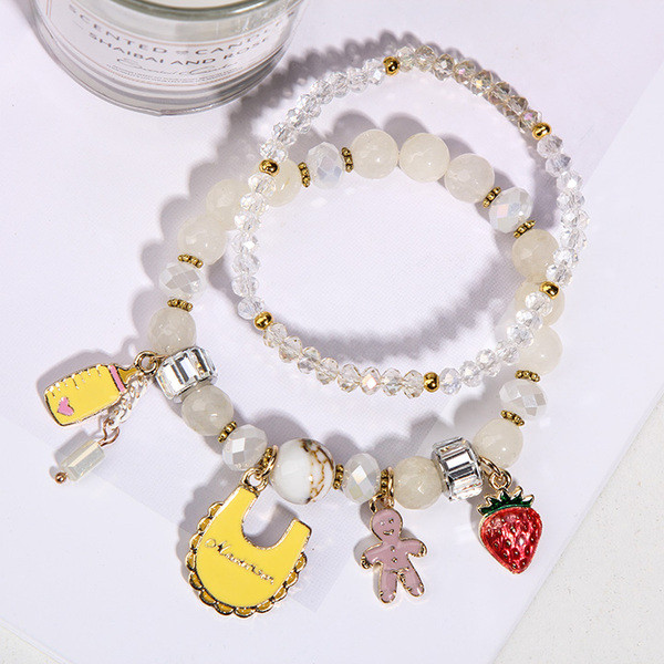 Μοντέρνο γυναικείο βραχιόλι  σε ροζ και μπεζ χρώμα