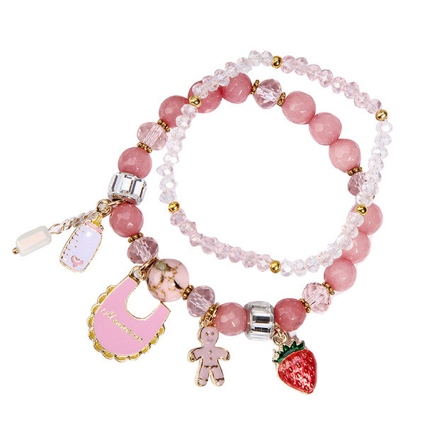 Μοντέρνο γυναικείο βραχιόλι  σε ροζ και μπεζ χρώμα