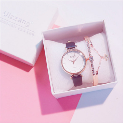 Κομψό γυναικείο ρολόι σε διάφορα χρώματα με δερμάτινο λουρί  και  βραχιόλι