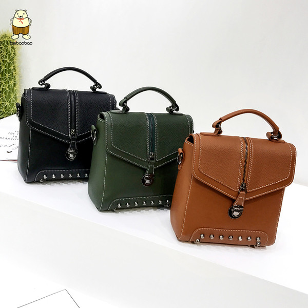 Modern női hátizsák fekete, barna és zöld színekben