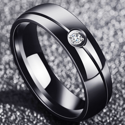 Стилен мъжки пръстен в черен цвят с камък
