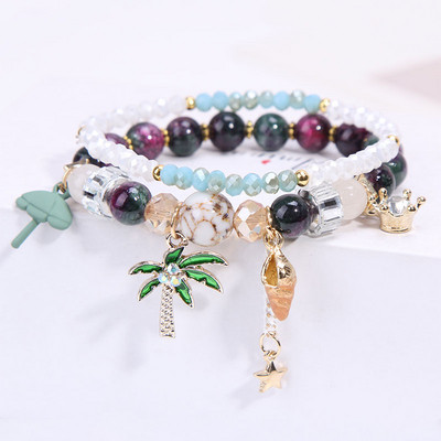 Γυναικείο βραχιόλι με χρωματιστές χάντρες σε τρία χρώματα