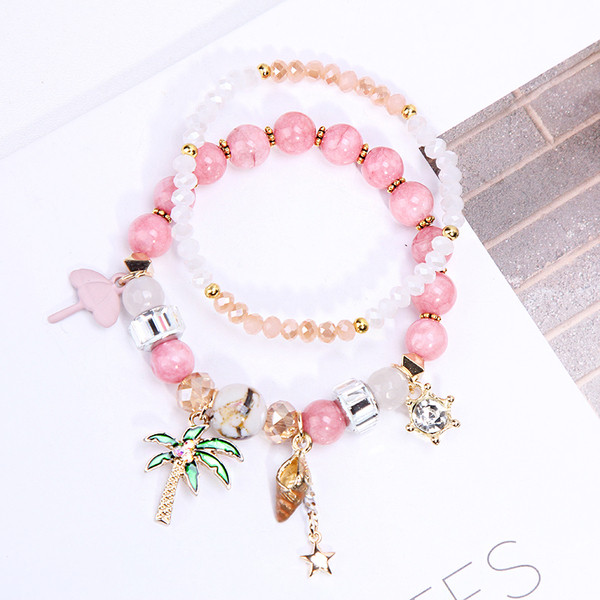 Γυναικείο βραχιόλι με χρωματιστές χάντρες σε τρία χρώματα