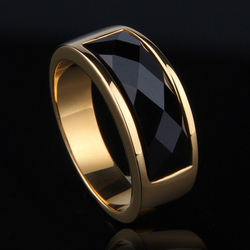 Стилен пръстен за мъже в два цвята с черен камък