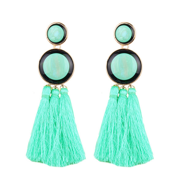 Μοντέρνα γυναικεία σκουλαρίκια με πέτρα και φούντα σε διάφορα χρώματα