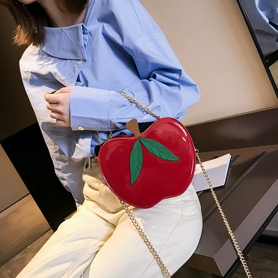 Модерна дамска чанта с форма на ябълка в три цвята 