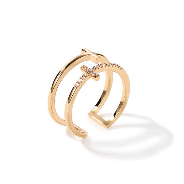 Inel modern pentru femei de culoare aurie cu pietre