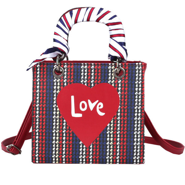 Modern női táska színes rátéttel - szív rövid és hosszú füllel