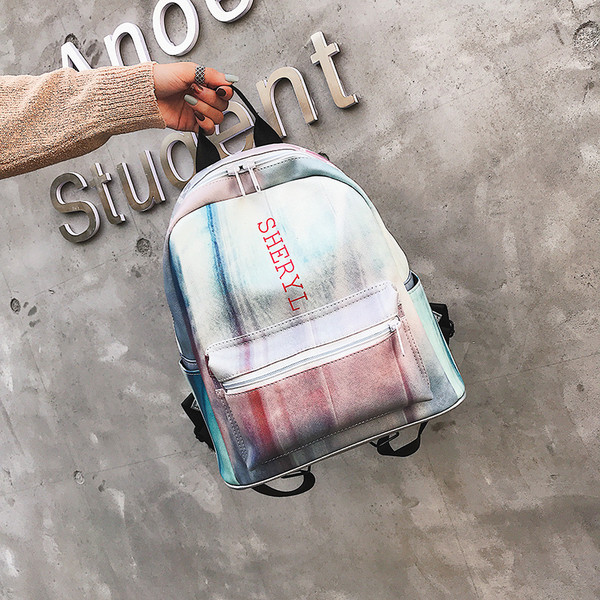 Rucsac modern de dama in culoare irizata cu buzunar frontal