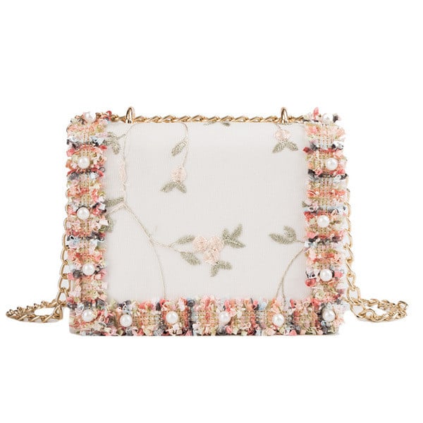 Απαλή γυναικεία τσάντα με κεντήματα και πέρλες σε τρία χρώματα