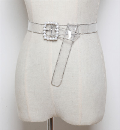 HITγυναικεία διαφανή ζώνη με πέρλες σε ασήμι και χρυσό χρώμα