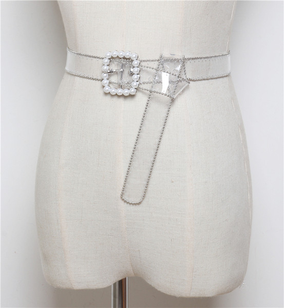 HITγυναικεία διαφανή ζώνη με πέρλες σε ασήμι και χρυσό χρώμα