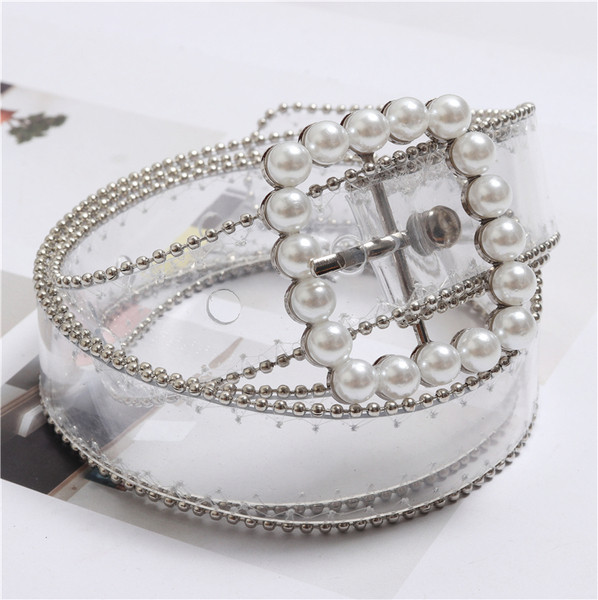 HITγυναικεία διαφανή ζώνη με πέρλες σε ασήμι και χρυσό χρώμα