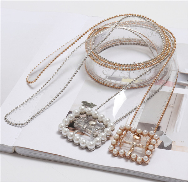 HITγυναικεία διαφανή ζώνη με πέρλες σε ασήμι και χρυσό χρώμα