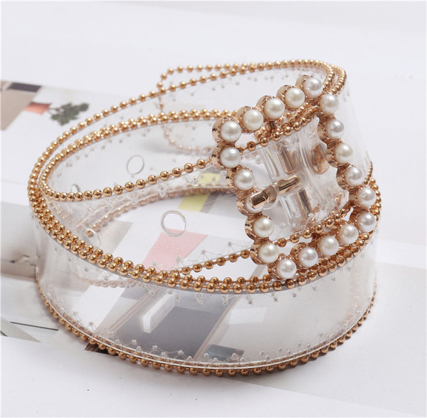 HITγυναικεία διαφανή ζώνη με πέρλες σε ασήμι και χρυσό χρώμα