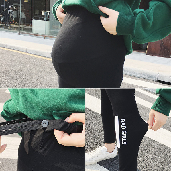 Sport és hétköznapi leggings kismamáknak fekete színben felirattal