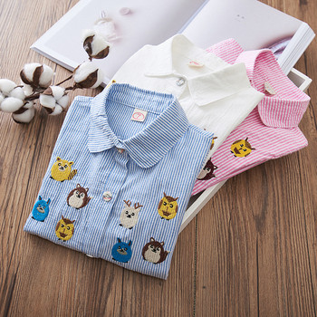 Модерна детска риза за момичета с бродерия в три цвята 