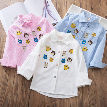 Μοντέρνο παιδικό πουκάμισο για κορίτσια με κεντήματα σε τρία χρώματα