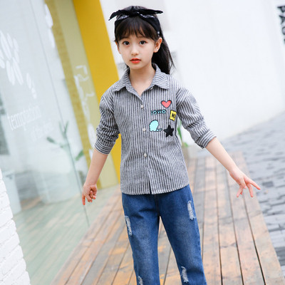 Μοντέρνο παιδικό σετ για κορίτσια - τζιν και πουκάμισο