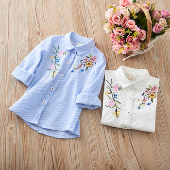 Μοντέρνο παιδικό πουκάμισο για κορίτσια με κεντήματα σε δύο χρώματα