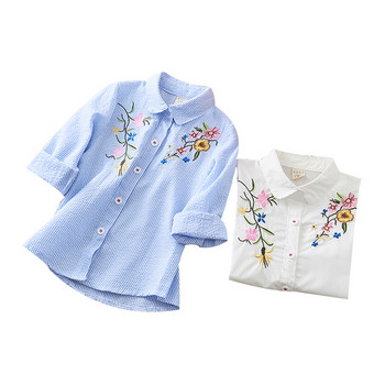 Модерна детска риза за момичета с бродерия в два цвята 