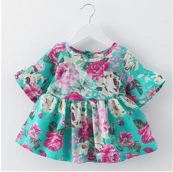 Μοντέρνα παιδική μπλούζα για κορίτσια με μοτίβα λουλουδιών και μανίκι λωτού σε δύο χρώματα