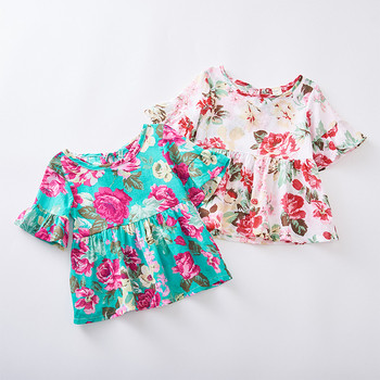Модерна детска блуза за момичета с флорални мотиви и лотос ръкав в два цвята 