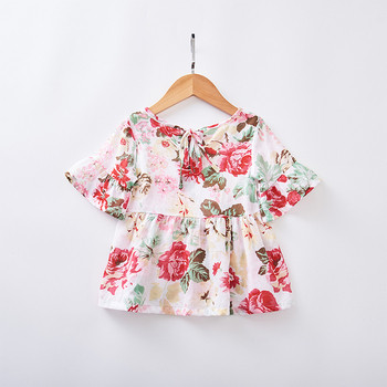 Μοντέρνα παιδική μπλούζα για κορίτσια με μοτίβα λουλουδιών και μανίκι λωτού σε δύο χρώματα
