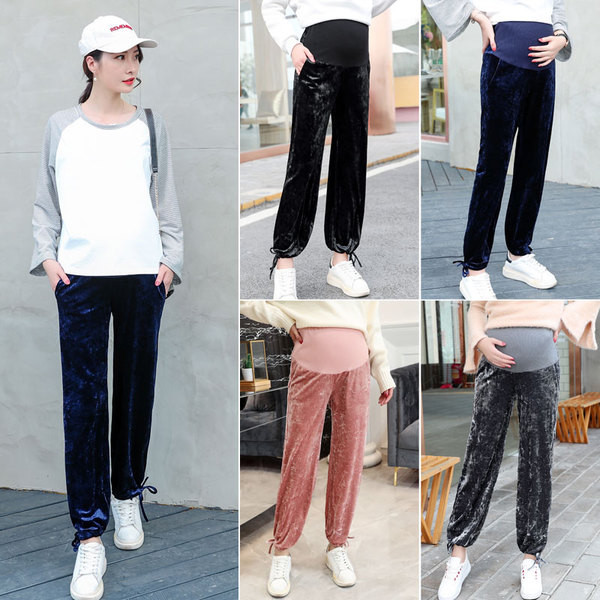 Άνετα παντελόνια για έγκυες γυναίκες από βελούδο σε διάφορα χρώματα