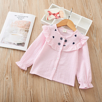 Μοντέρνο παιδικό πουκάμισο για κορίτσια σε μπλε και ροζ χρώμα