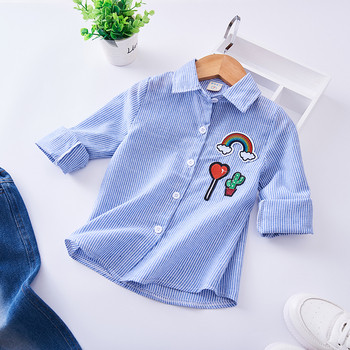 НОВО Модерна детска раирана  риза за момичета с цветна бродерия 