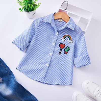НОВО Модерна детска раирана  риза за момичета с цветна бродерия 