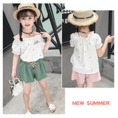 Modern, két részből álló gyerek szett lánynadrághoz és blúzhoz