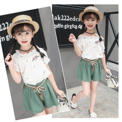 Modern, két részből álló gyerek szett lánynadrághoz és blúzhoz