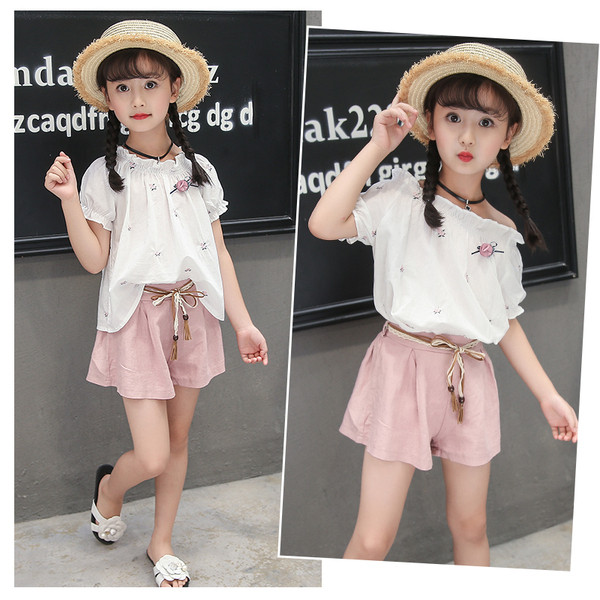 Modern, két részből álló gyerek szett lánynadrághoz és blúzhoz