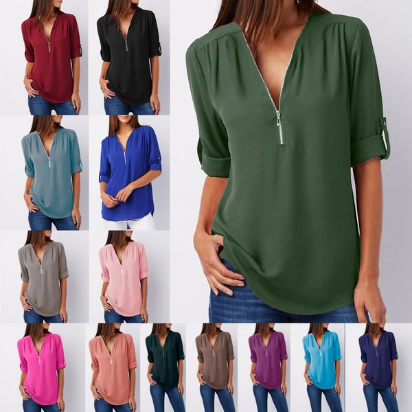 Стилна дамска риза с цип в няколко цвята