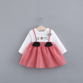 Rochie pentru copii stilată în carouri cu mâneci lungi în două culori