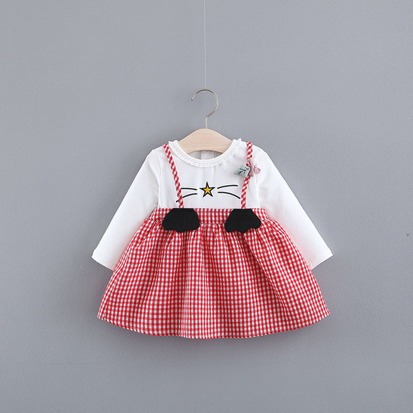 Rochie pentru copii stilată în carouri cu mâneci lungi în două culori
