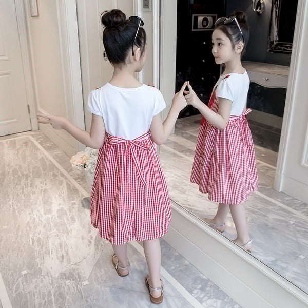 Rochie moderna in carouri pentru fete in rosu si negru