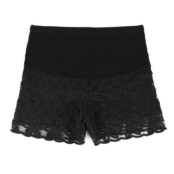 Pantaloni scurți pentru gravide cu motive florale alb-negru