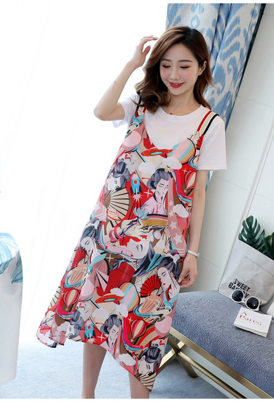 Μοντέρνο σετ για έγκυες γυναίκες - λευκό μπλουζάκι και φόρεμα